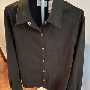 Liz Claiborne Women’s Sz Large Brown 100% Polyester Microfiber Snap Front Jacket